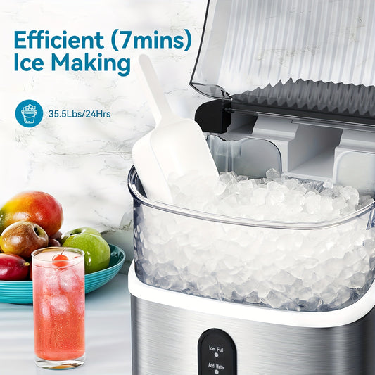 Nugget Ice Makers Countertop, Pebble Ice Maker Machine with Crushed Ice, 35lbs/Day, One-Click Operation, Self-Cleaning Countertop Ice Machine, Pellet Ice Maker Countertop for Home/Kitchen/Office