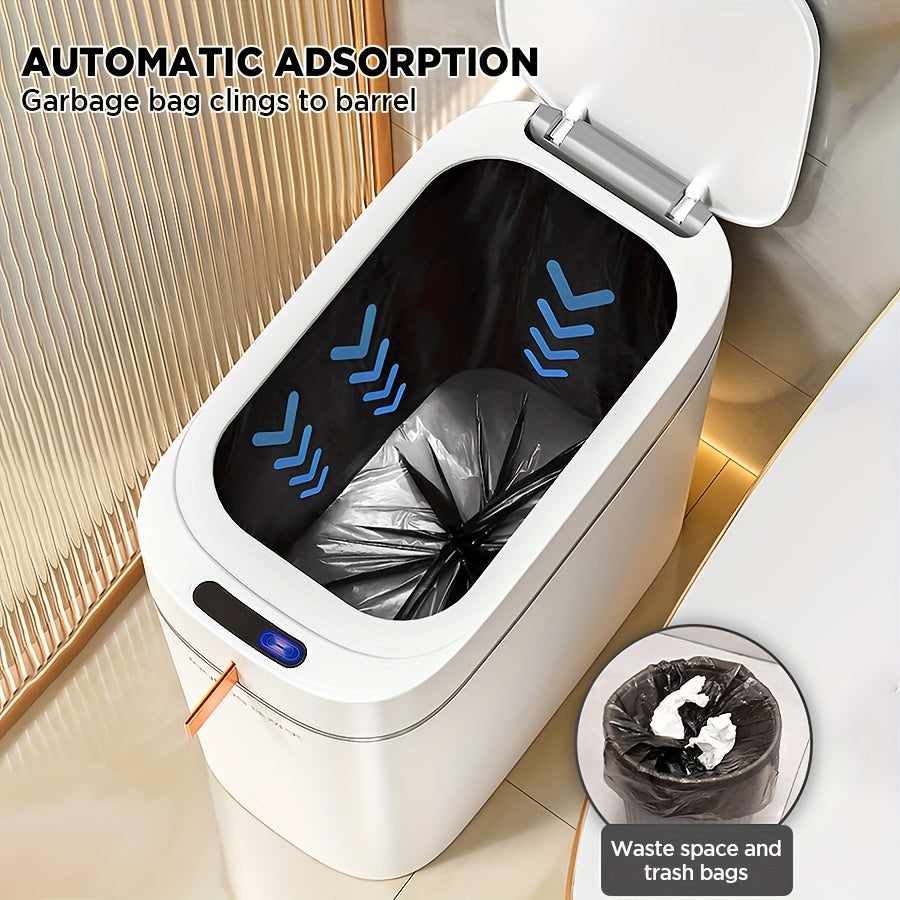 3.5 Gallon White Rechargeable Trash Can with Motion Sensor, Touchless Automatic Lid, Odor-Sealing, USB Charging - Slim Waste Basket for Bathroom, Kitchen, Bedroom, Office, RV