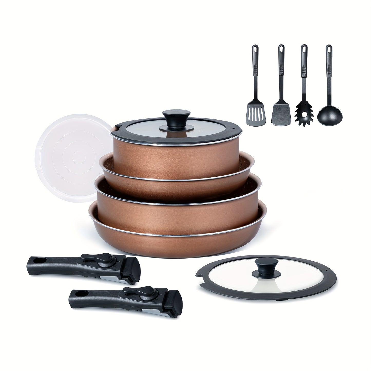 13pcs Kitchen Pots and Pans Set Nonstick, Cookware Sets with Detachable Handles, Healthy Kitchen Cooking Sets, Dishwasher Safe, Oven Safe, with Frying Pans & Saucepans, Non-Toxic Stackable RV Cookware Set, PFOA Free Black