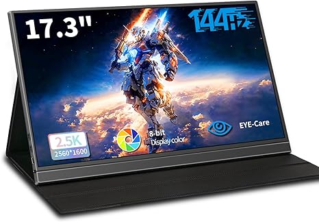 Portable Gaming Monitor 144hz,17.3'' 2560 * 1600p Portable Monitor 250cd/m² IPS HDMI Type-c Port Speakers vesa Wall Mount Portable Screen for Laptop PC Mac Switch PS5/4 Xbox